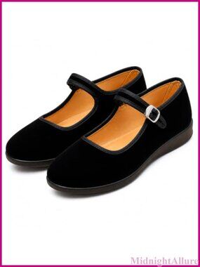 Velvet Mary Jane Flats Hook and Loop Ballet Dance Shoes Women